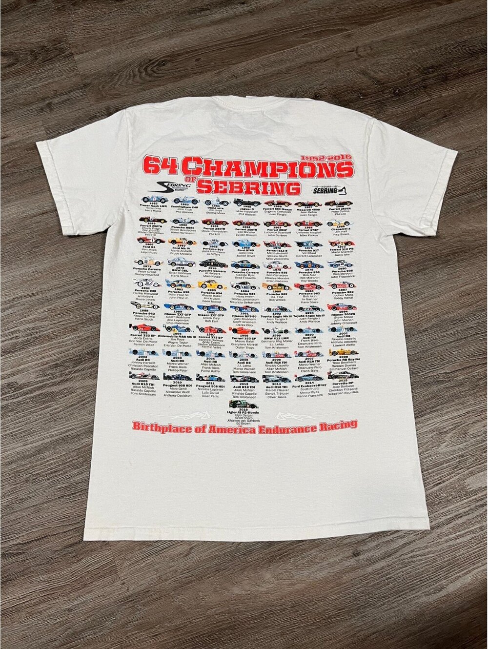 Sebring International Raceway Shirt Mens Small White 64 Champions Racing Car Tee